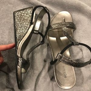 Women's snake skin print wedge sandal